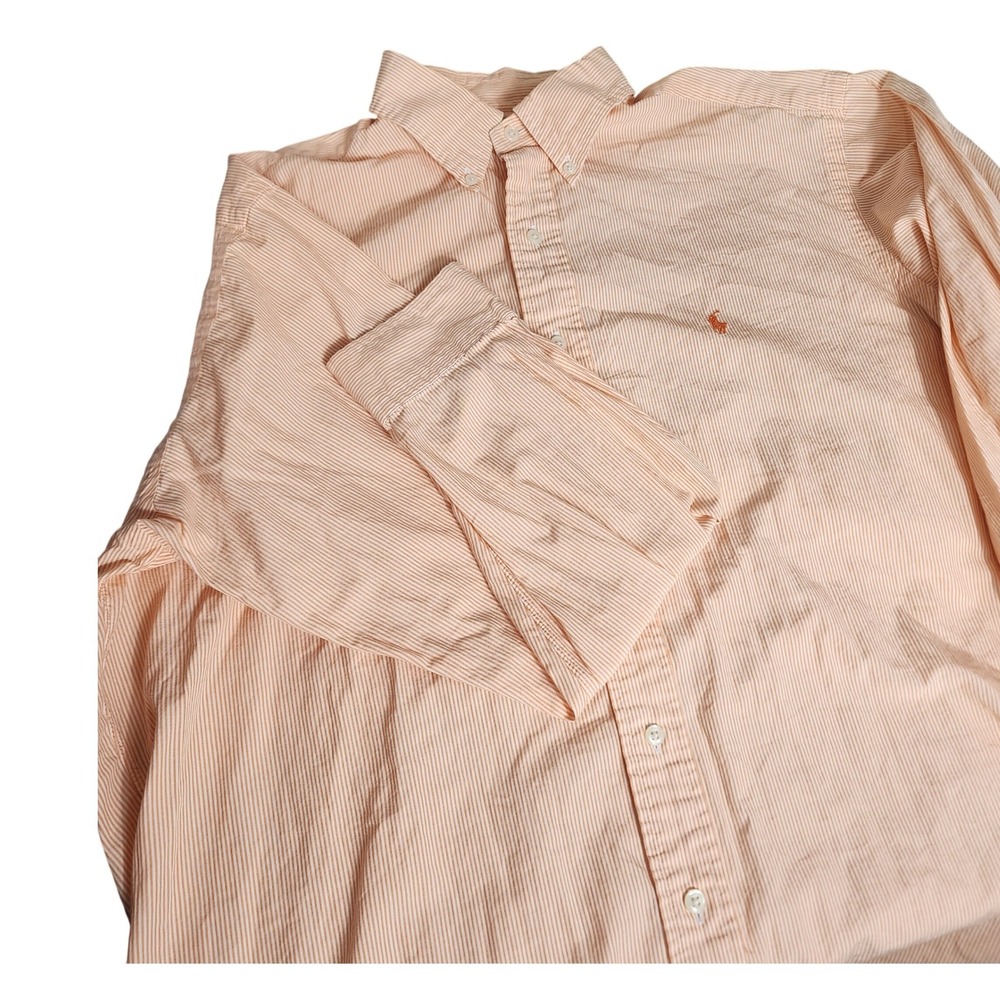 Ralph Lauren Yarmouth Striped Button Down Shirt Men Orange Cotton Long Sleeve